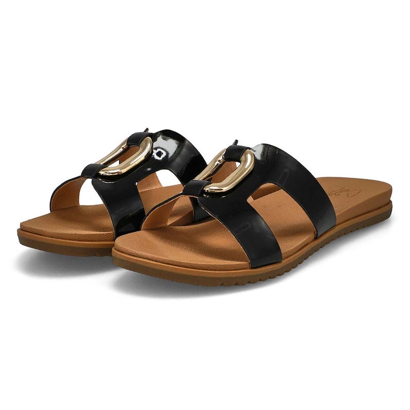 Sandale à enfiler en cuir verni MIKAYLA, noir verni, femmes