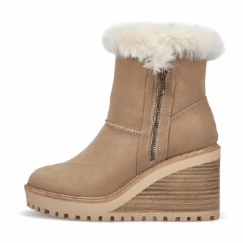 Women's Natalie Wedge Fur Trim Casual Bootie Tau