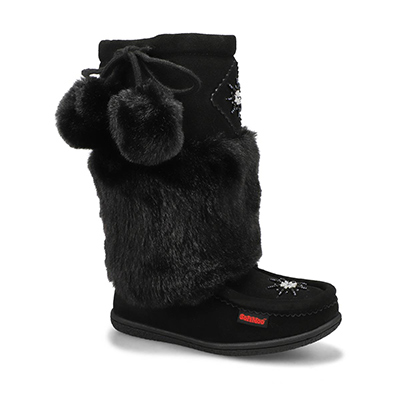 Grls Niska 6 Jr Faux Fur SoftMocs-BkGry