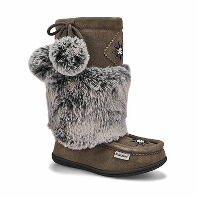 Grls Niska 6 Jr Faux Fur SoftMocs- Grey