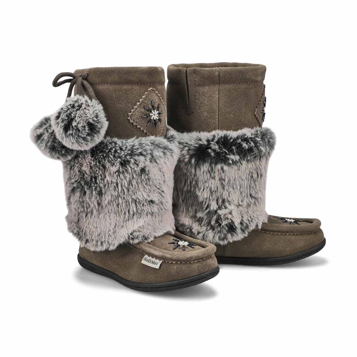 Girls' Niska 6 Jr Faux Rabbit Fur SoftMocs - Grey