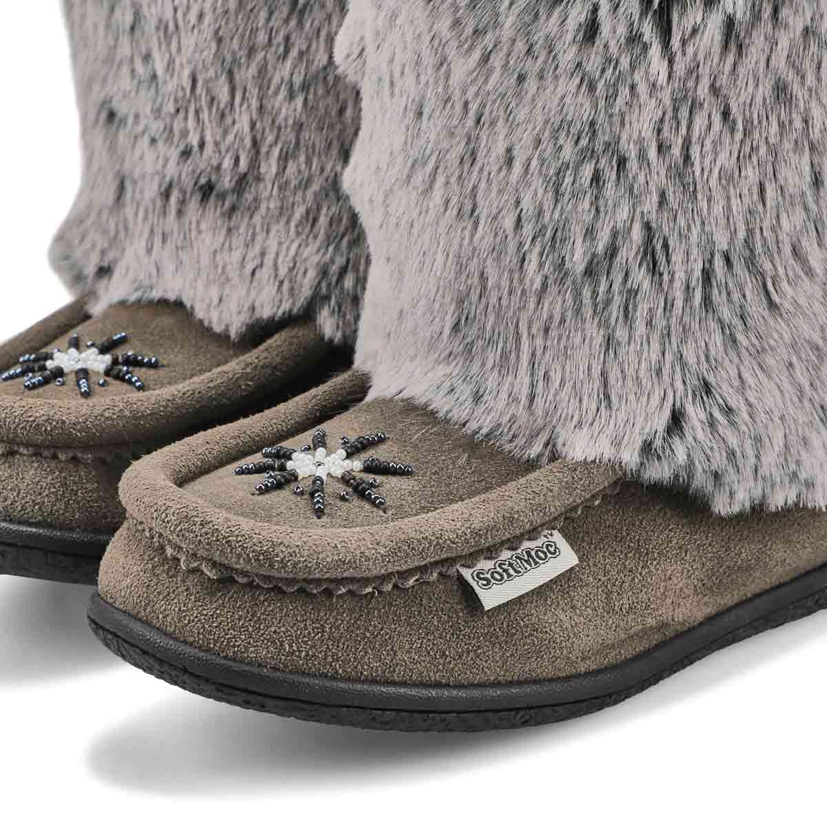 Girls' Niska 6 Jr Faux Rabbit Fur SoftMocs - Grey