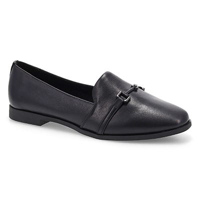 Lds Peyton Bit Leather Slip On Flat - Black
