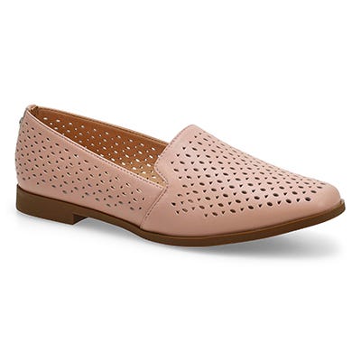 Lds Peyton Perforated Leather Slip On Flat - Pink