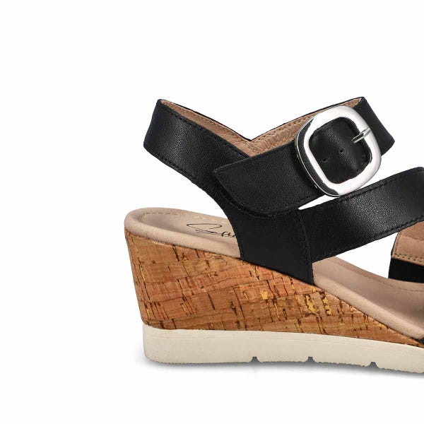 Sandale compensée en cuir PRINCESS 01, noir, femmes