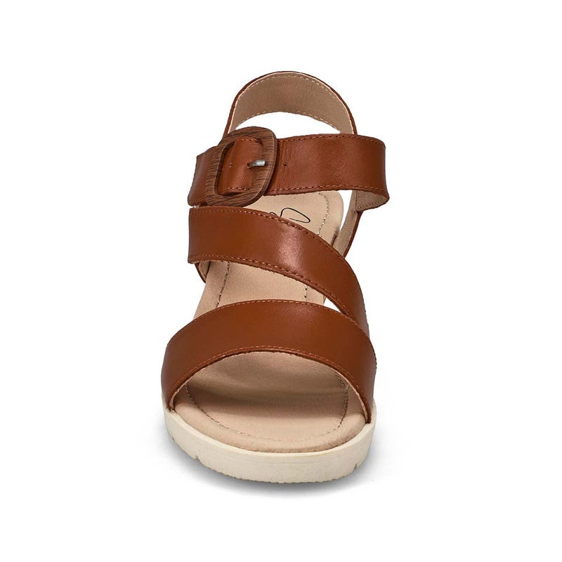 Sandale compensée en cuir PRINCESS 01, cognac, femmes