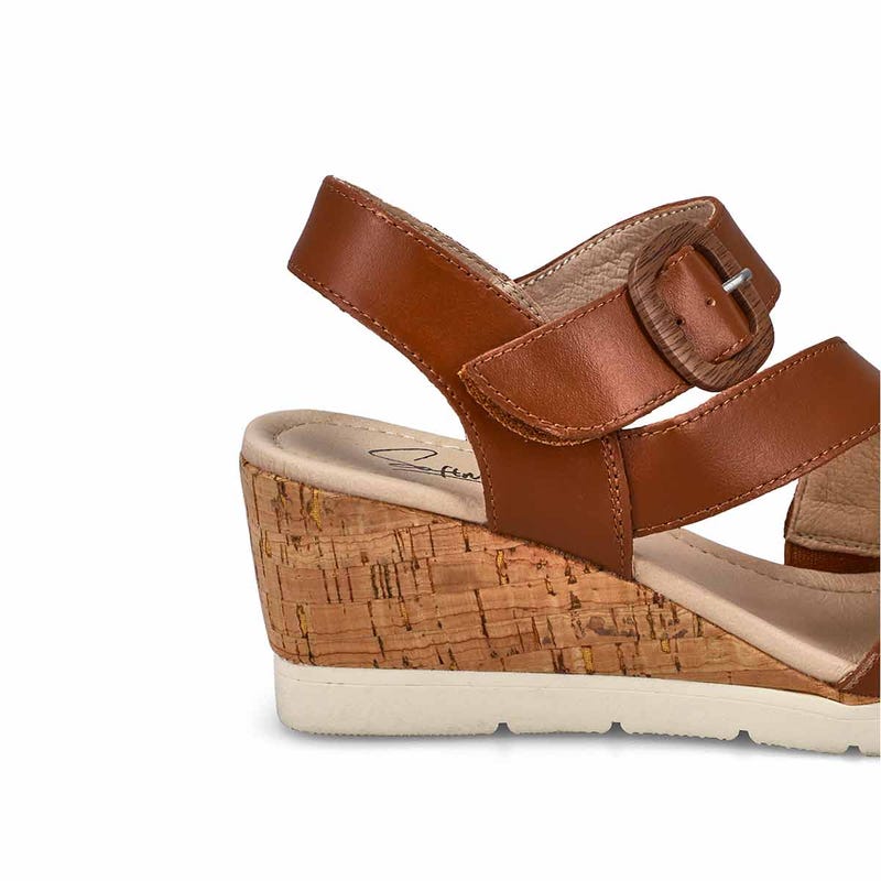 Sandale compensée en cuir PRINCESS 01, cognac, femmes