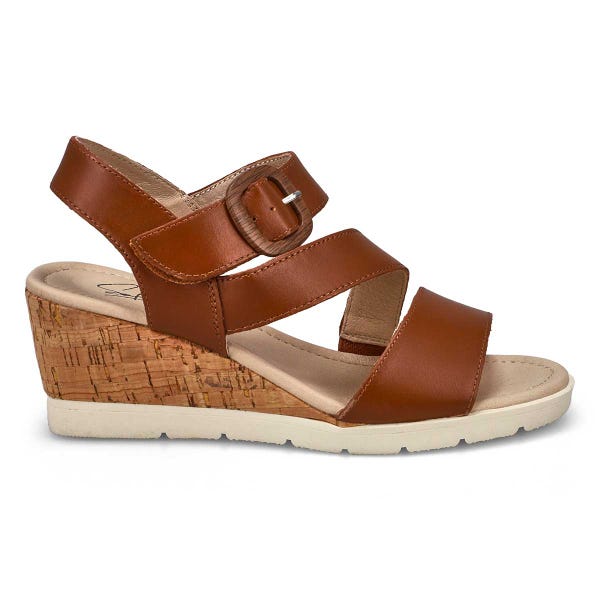 Sandale compensée en cuir PRINCESS 01, cognac, femmes