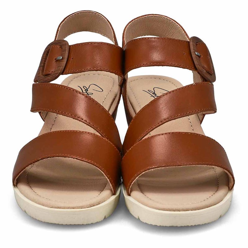 Sandale compensée en cuir PRINCESS 01, cognac, femmes