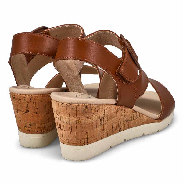 Sandale compensée en cuir PRINCESS 01, cognac, femmes