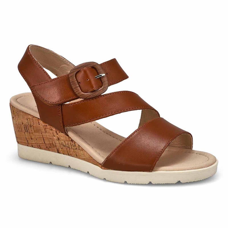 Sandale compensée en cuir PRINCESS 01, cognac, femmes