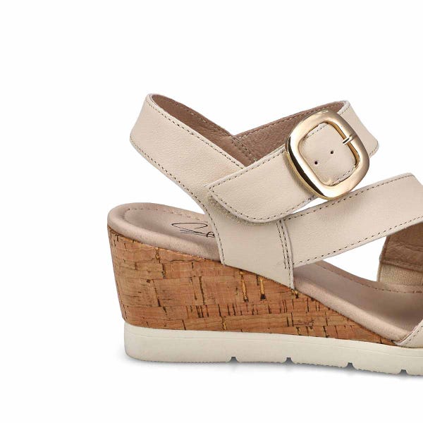 Sandale compensée en cuir PRINCESS 01, crème, femmes