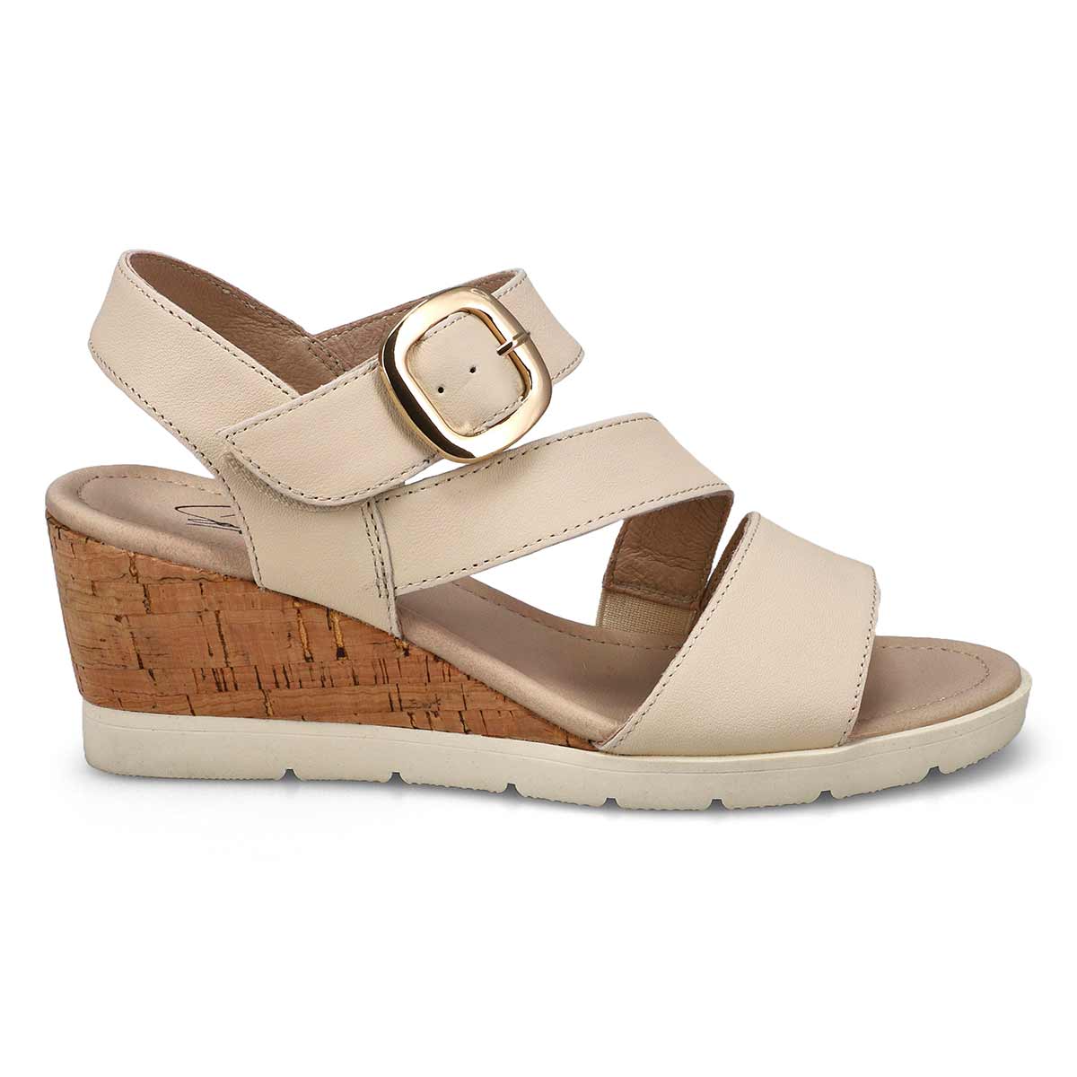 Sandale compensée en cuir PRINCESS 01, crème, femmes