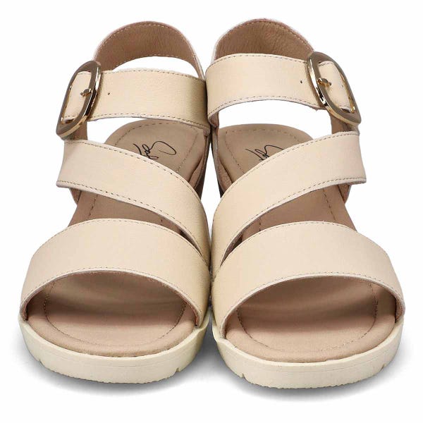 Sandale compensée en cuir PRINCESS 01, crème, femmes