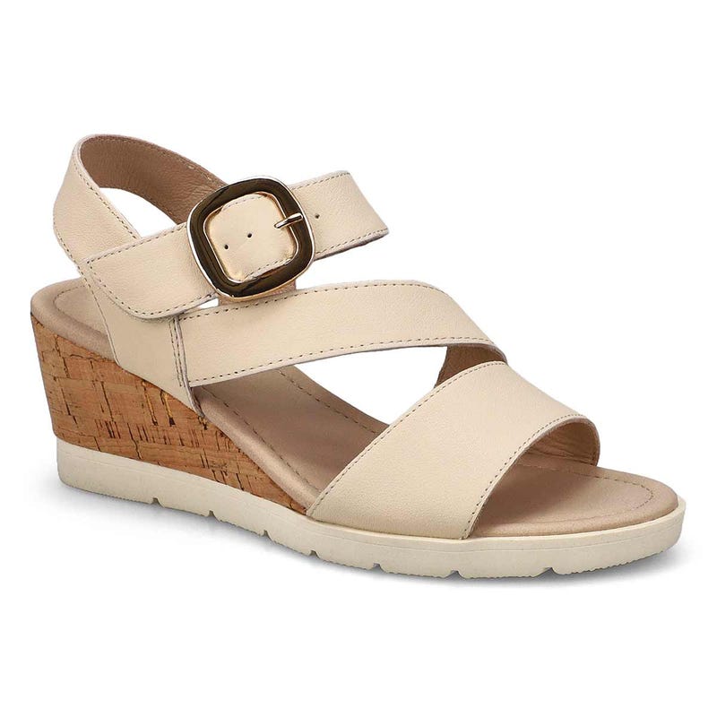 Sandale compensée en cuir PRINCESS 01, crème, femmes
