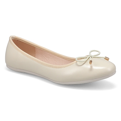 Lds Priscilla Leather Ballerina Flat - Bone