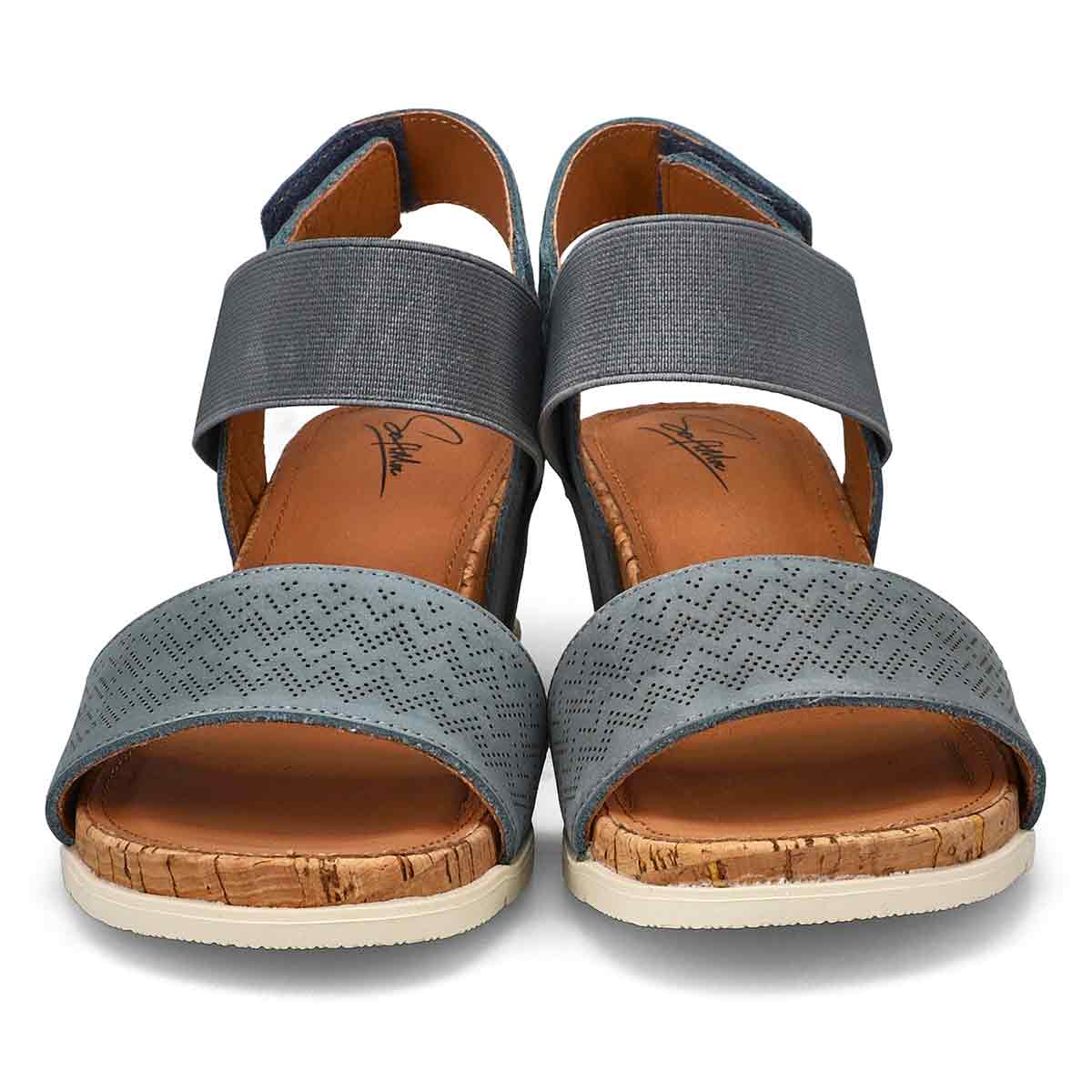 Sandale compensée en cuir QUEEN 01, bleu, femmes
