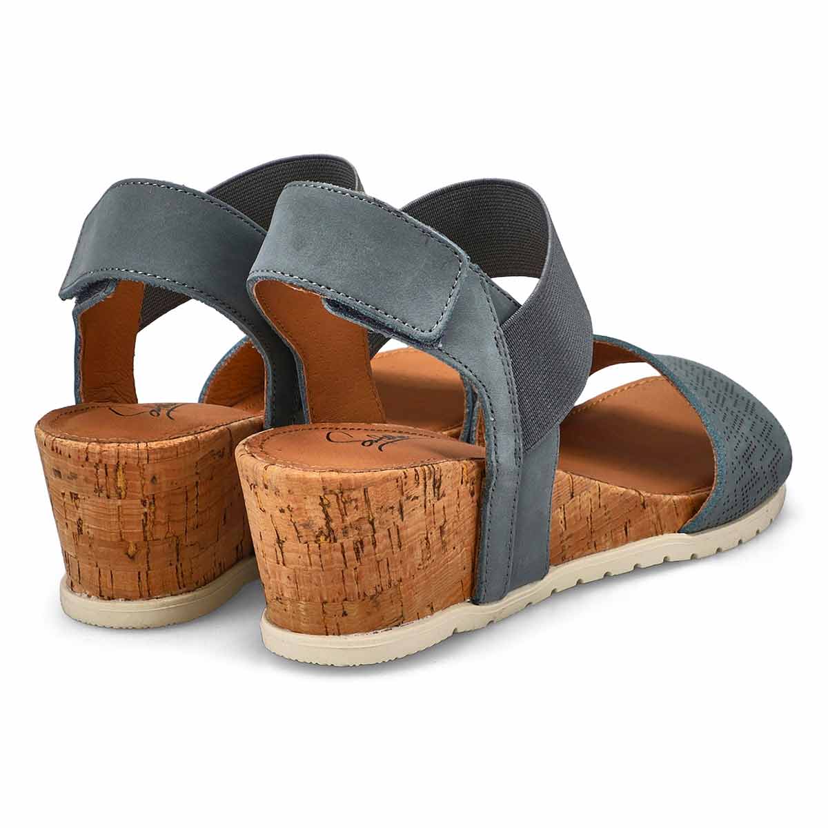 Sandale compensée en cuir QUEEN 01, bleu, femmes