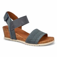 Sandale compensée en cuir QUEEN 01, bleu, femmes