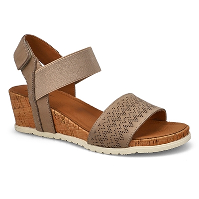 Sandale compensée en cuir Queen 01, taupe, femmes