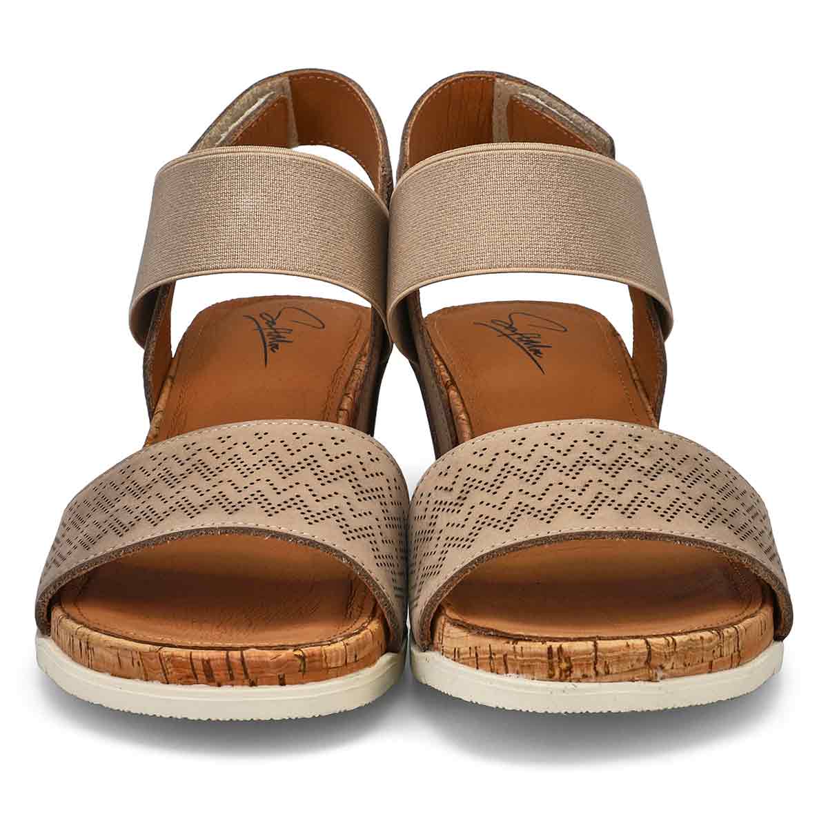 Sandale compensée en cuir QUEEN 01, taupe, femmes