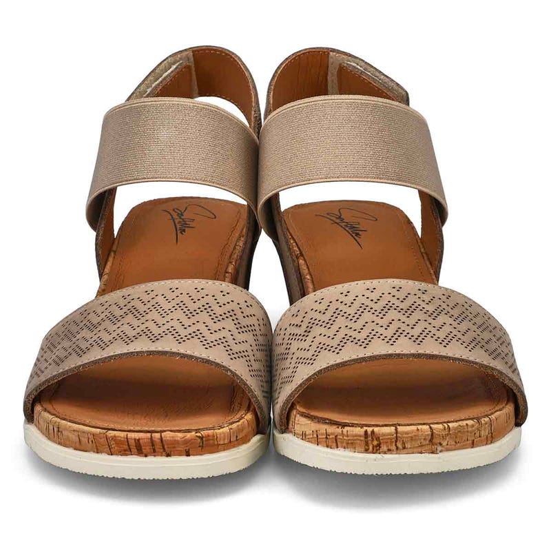Women's Queen 01 Leather Wedge Sandal - Taupe