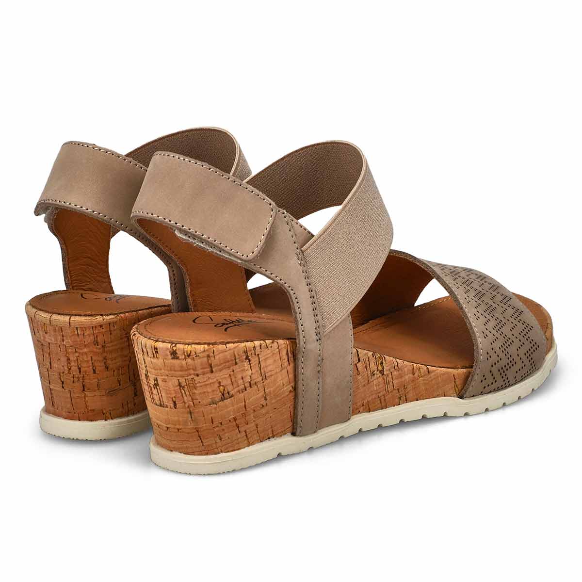 Sandale compensée en cuir QUEEN 01, taupe, femmes