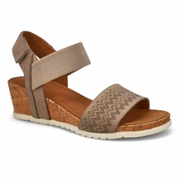 Sandale compensée en cuir QUEEN 01, taupe, femmes