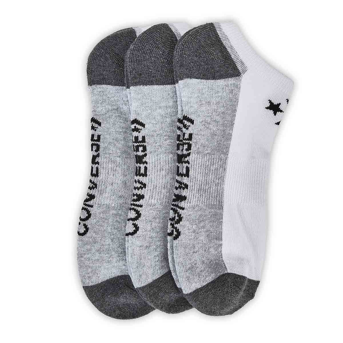 Men's Half Cushion No Show Sock 3 Pack - White/Grey