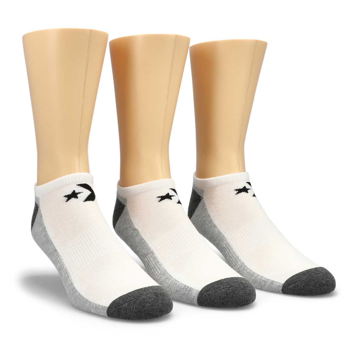 Men's Half Cushion No Show Sock 3 Pack - White/Grey