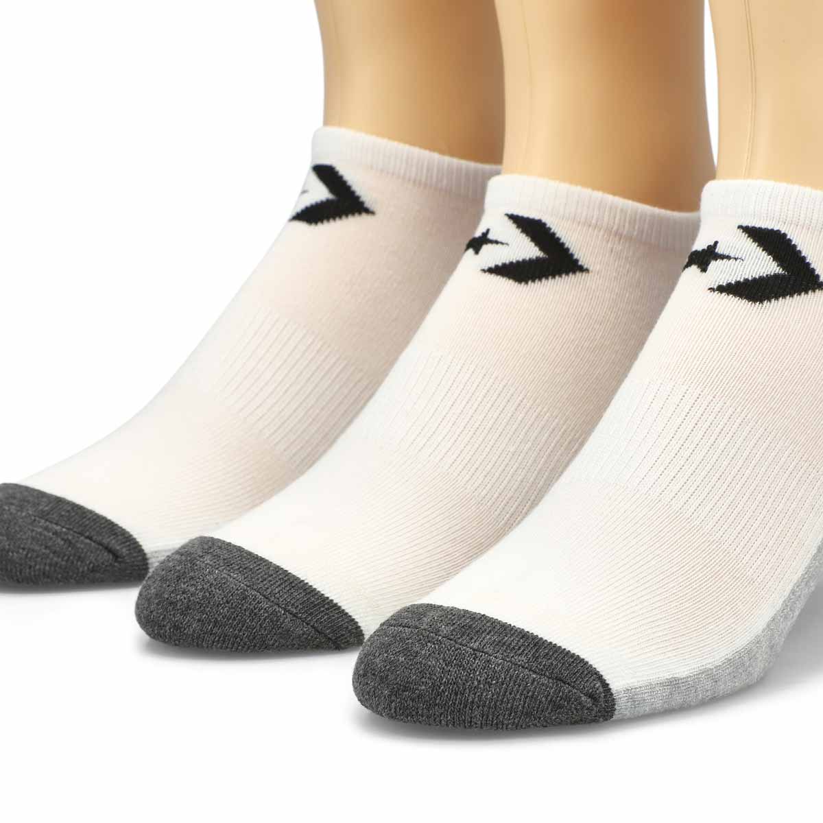 Men's Half Cushion No Show Sock 3 Pack - White/Grey