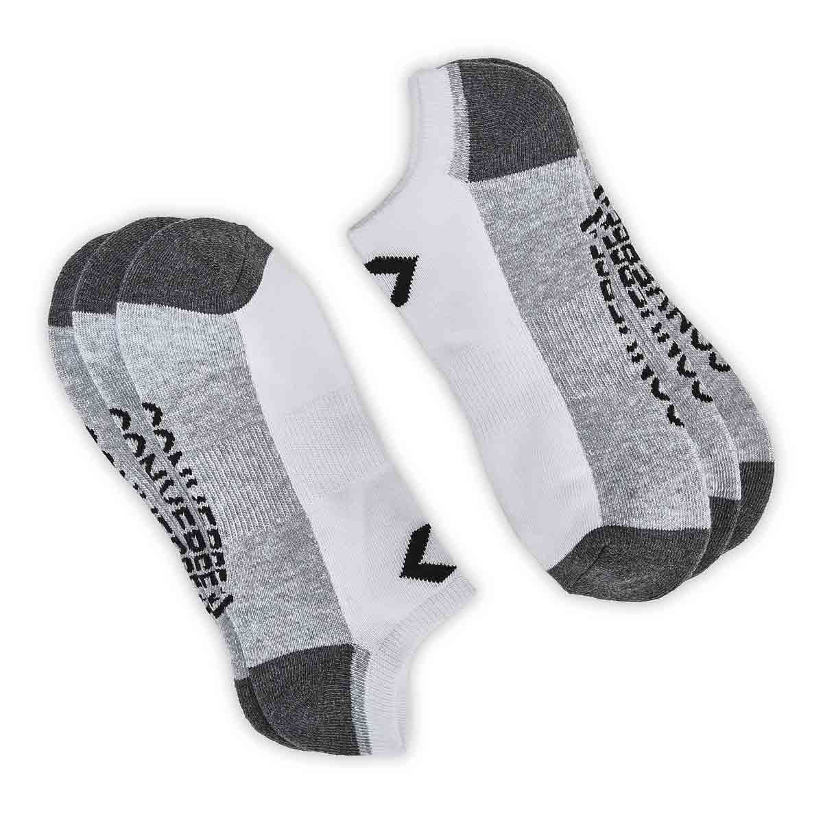 Men's Half Cushion No Show Sock 3 Pack - White/Grey