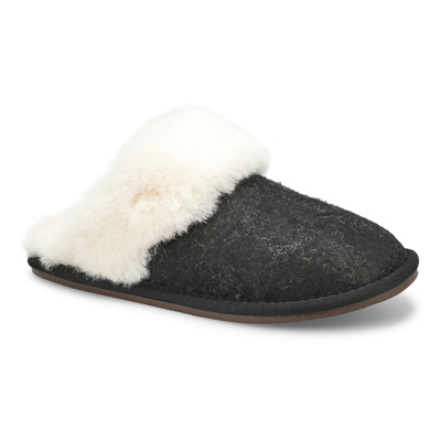 Lds Rihana 2 Felt Open Back Slipper - Black