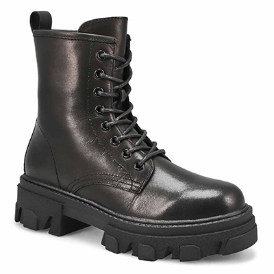 Lds Roxanne Leather Platform Lace Boot - Black