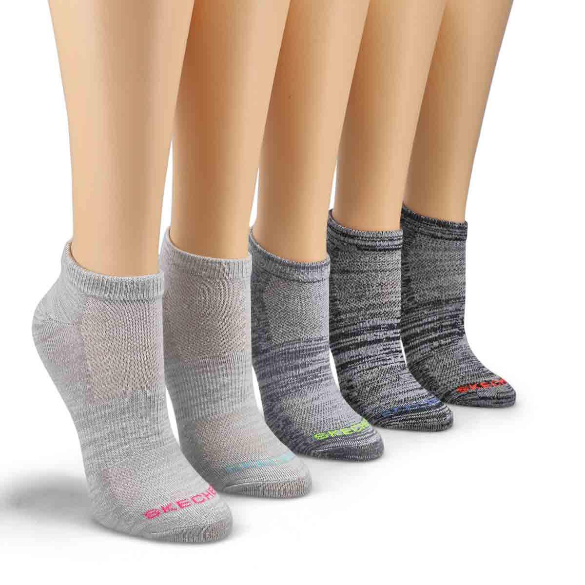 Women's Low Cut Non Terry Sock 5 Pack - Grey/Multi