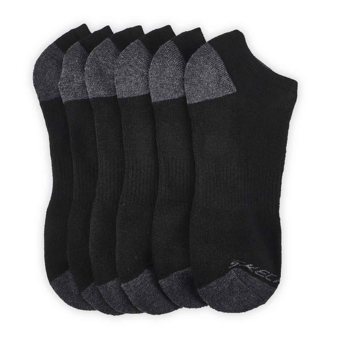 Men's FULL TERRY NO SHOW black multi socks - 6 pk