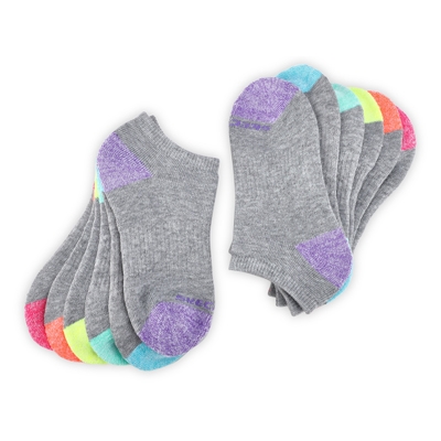 Grls No Show Full Terry Sock 6pk-Gry Mlt