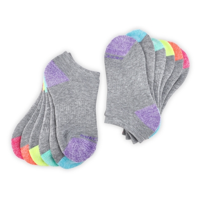 Grls No Show Full Terry Sock 6 Pack - Grey/Multi