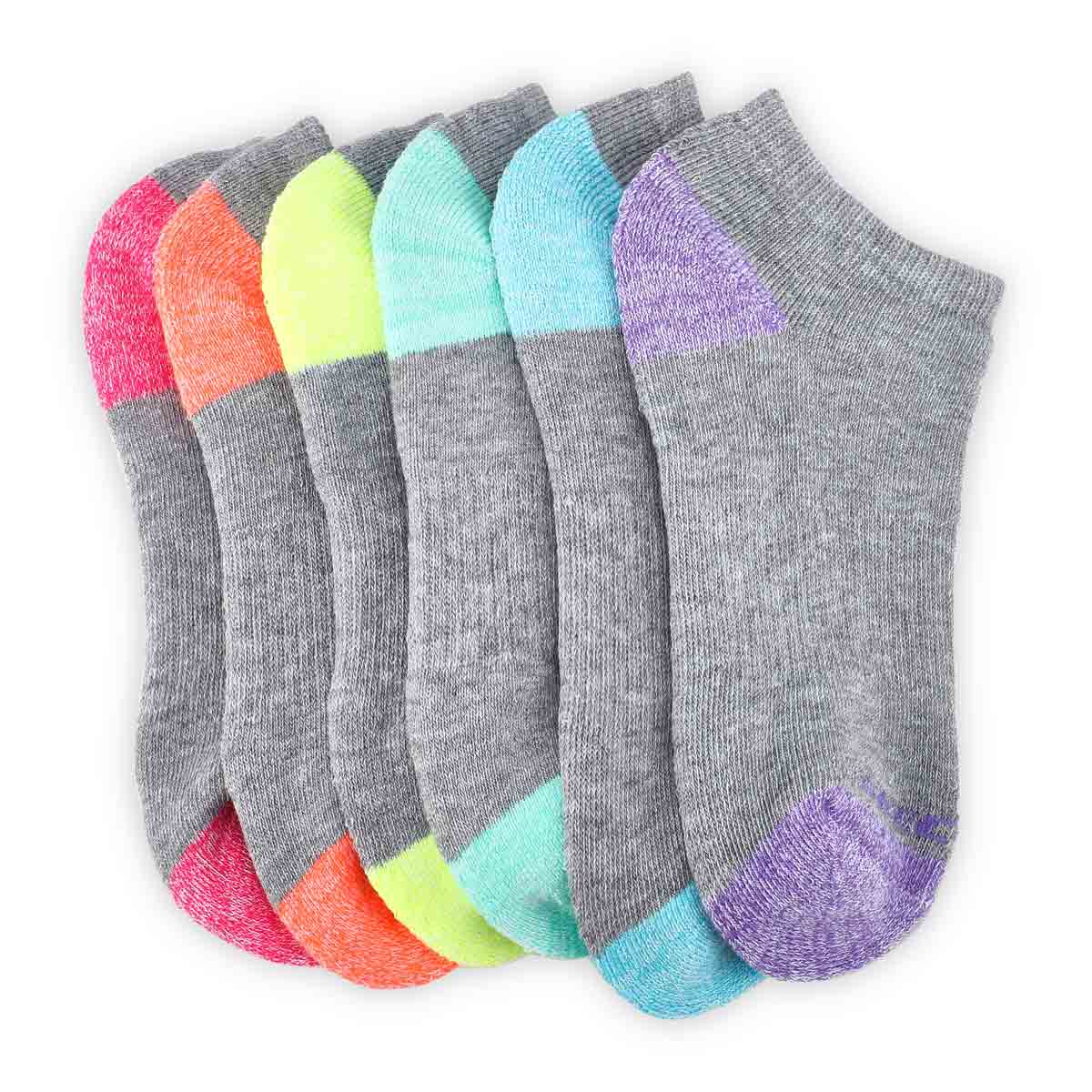 Girls' No Show Full Terry Sock 6 Pack - Grey/Multi