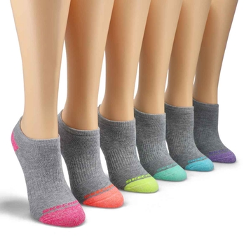 Girls' No Show Full Terry Sock 6 Pack - Grey/Multi