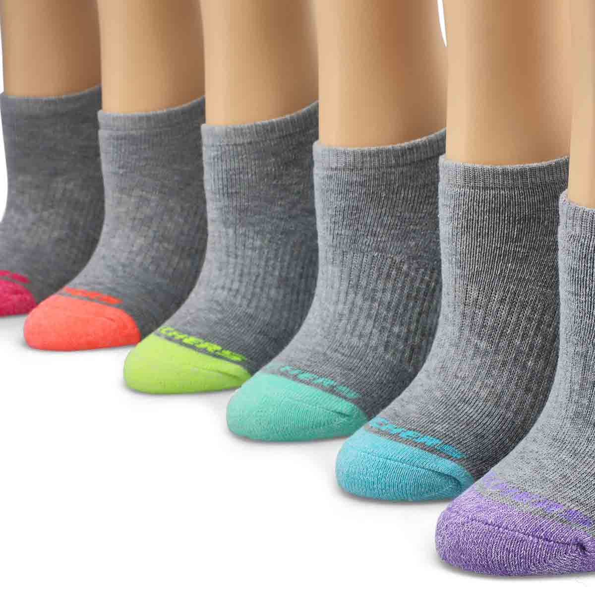 Girls' No Show Full Terry Sock 6 Pack - Grey/Multi