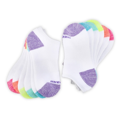 Grls No Show Full Terry Sock 6pk-Wht Mlt