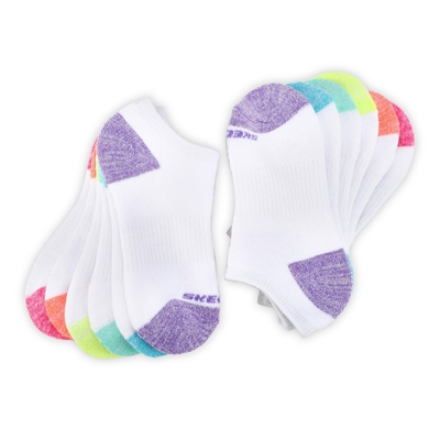 Grls No Show Full Terry Sock 6 Pack - White Multi