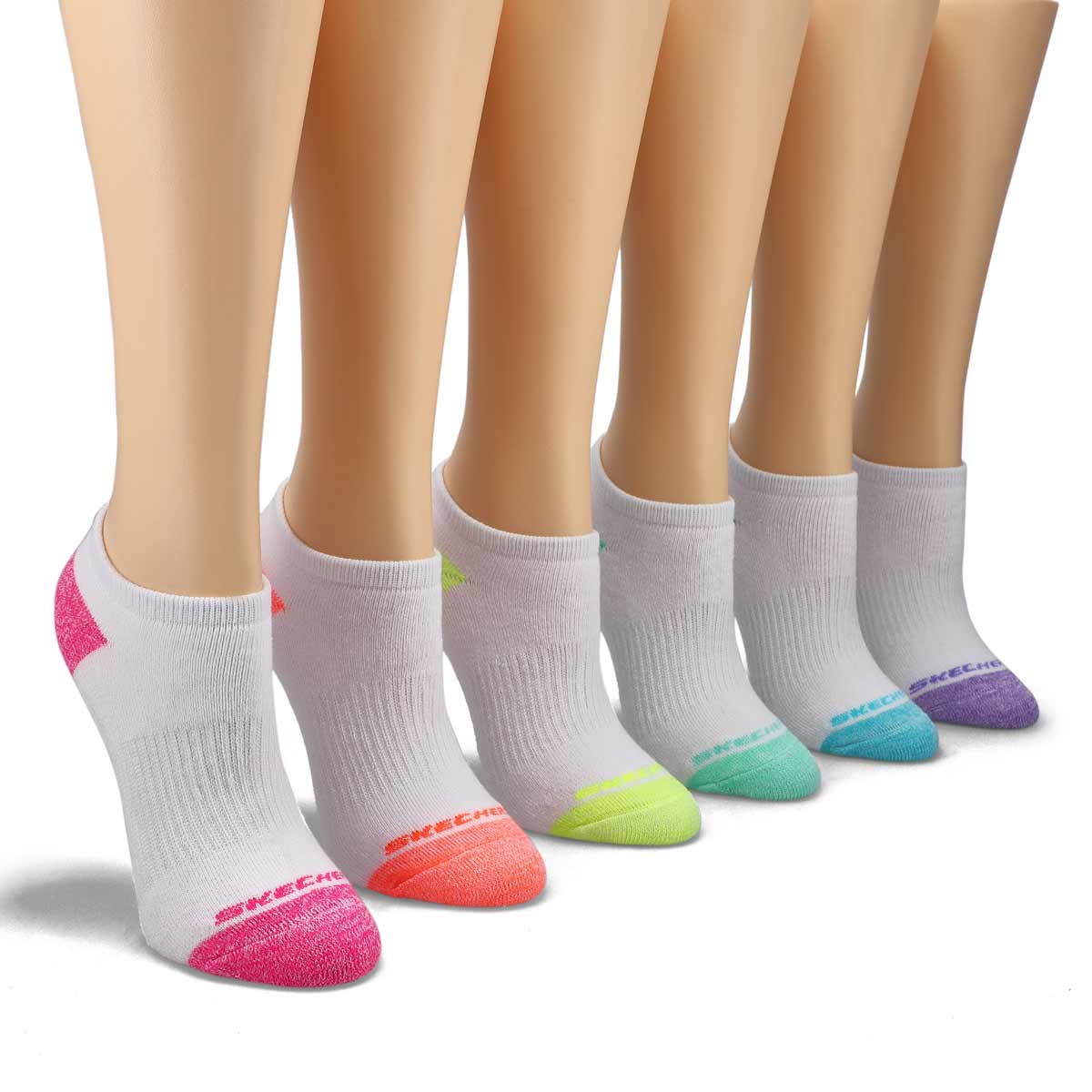 Girls' No Show Full Terry Sock 6 Pack - White Multi