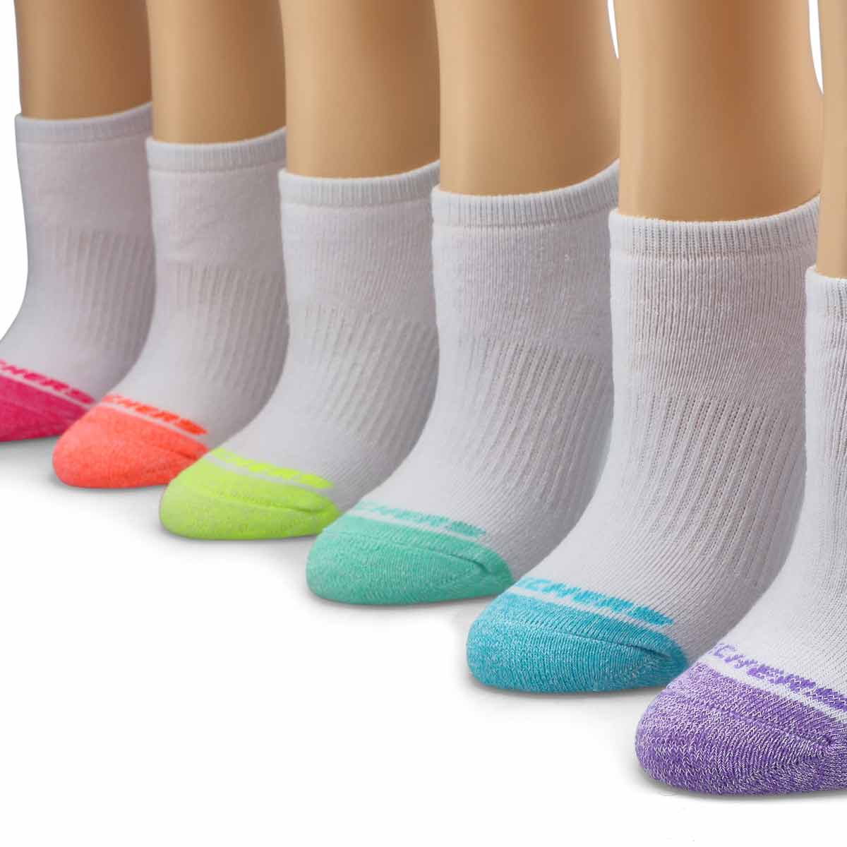 Girls' No Show Full Terry Sock 6 Pack - White Multi