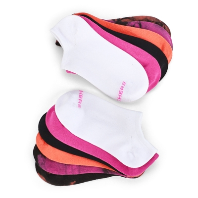 Lds No Show Sock 6 Pack - Pink/Black/White