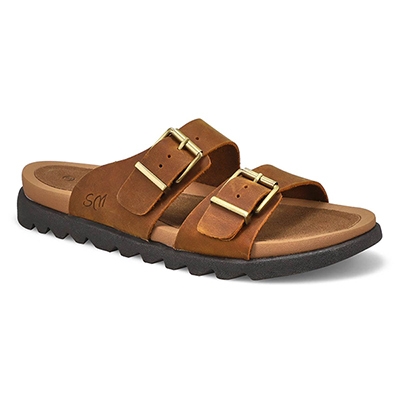 Lds Sadie Double Buckle Crazyhorse Leather Sandal - Brown