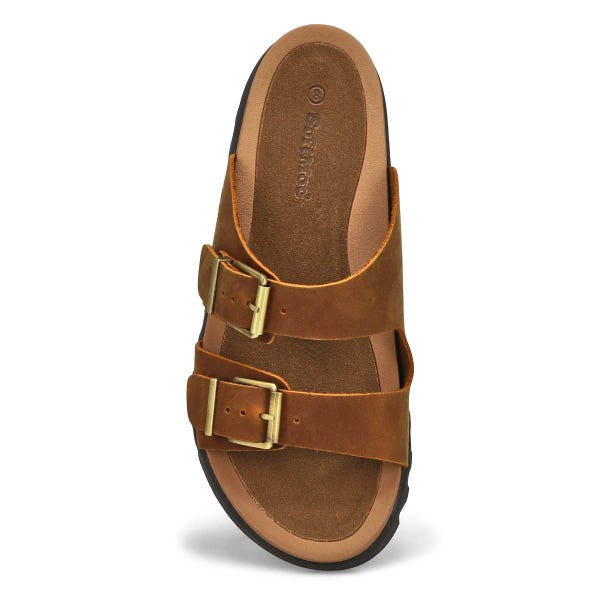 Women's Double Buckle Crazyhorse Leather Sandal -  Brown Crazyhorse