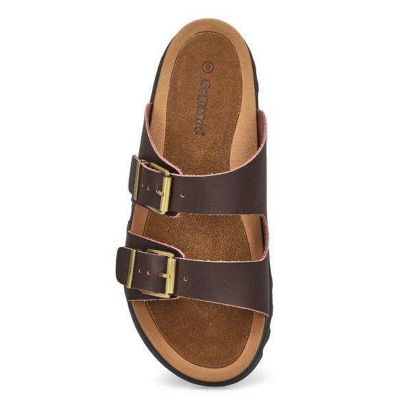 Women's Sadie Double Buckle Smooth Leather Sandal - Brown
