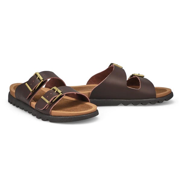 Women's Sadie Double Buckle Smooth Leather Sandal - Brown